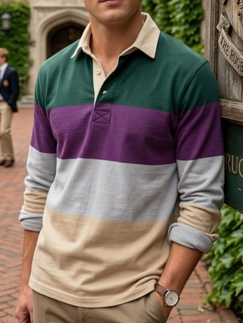 DJAB - Men's Long Sleeve Striped Rugby Shirt Look